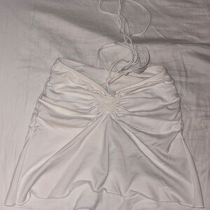 SHEIN White Ruched Mini Skirt with Halter Ties